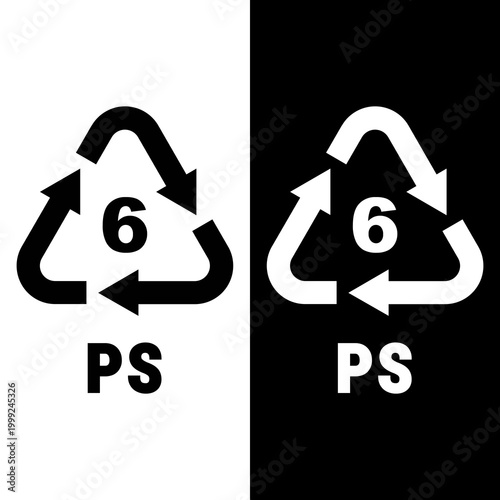 PS 6 Polystyrene Recycling Symbol Icon Black and White