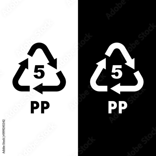 PP 5 Polypropylene Recycling Symbol Icon Black and White