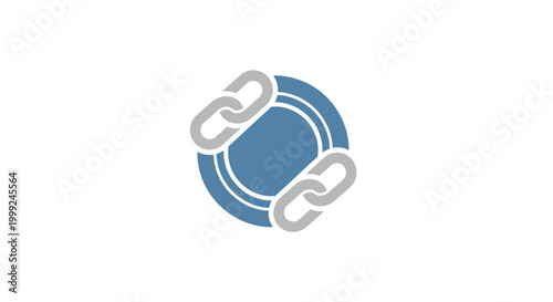 Steel chain links on blue circle.