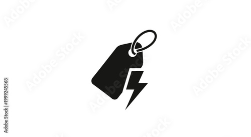 Black Keychain Tag with Lightning Bolt Symbol.