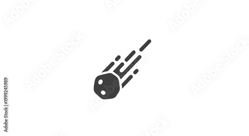 Black meteorite icon with motion lines.