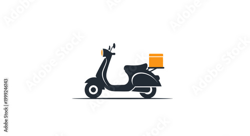 Black motor scooter with delivery box.