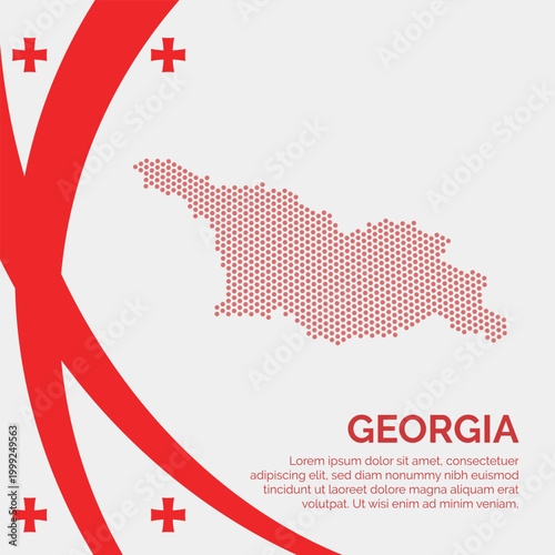 Flag and Map of Georgia. Dotted map of the country and a rainbow-shaped flag design.