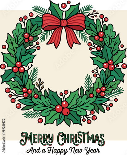 Christmas Wreath with Red Berries.