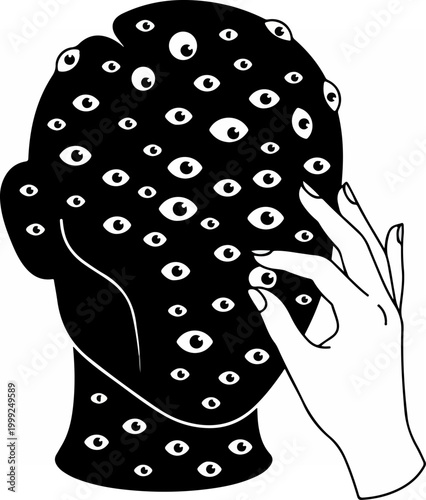 Close up of human head with eyes.