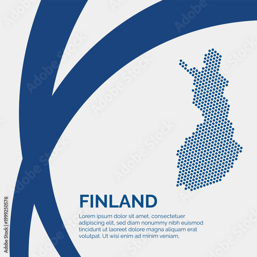 Flag and Map of Finland. Dotted map of the country and a rainbow-shaped flag design.