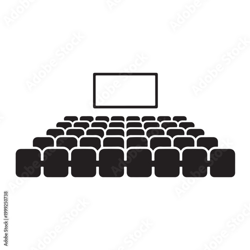 Flat design crowd seating icon representing auditorium, theater or seminar audience view
