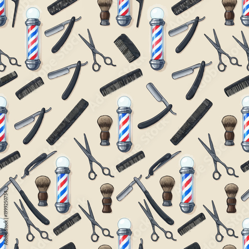 Barber Shop Tools Seamless Pattern