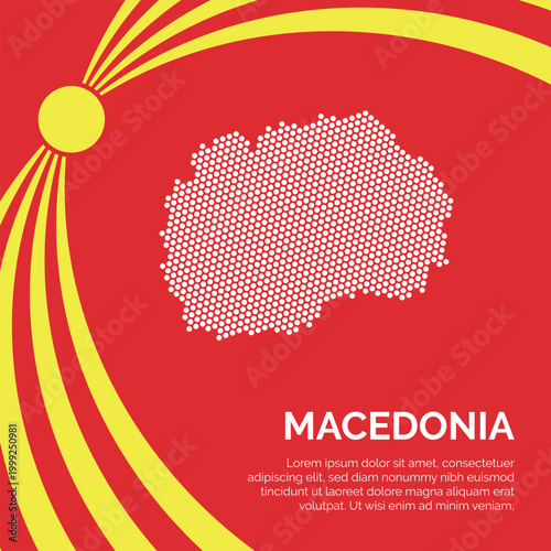 Flag and Map of North Macedonia. Dotted map of the country and a rainbow-shaped flag design.