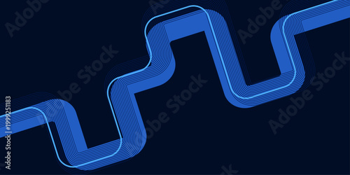 Abstract background featuring blue layered retro linear pipe patterns on a dark backdrop for technology and digital layouts.