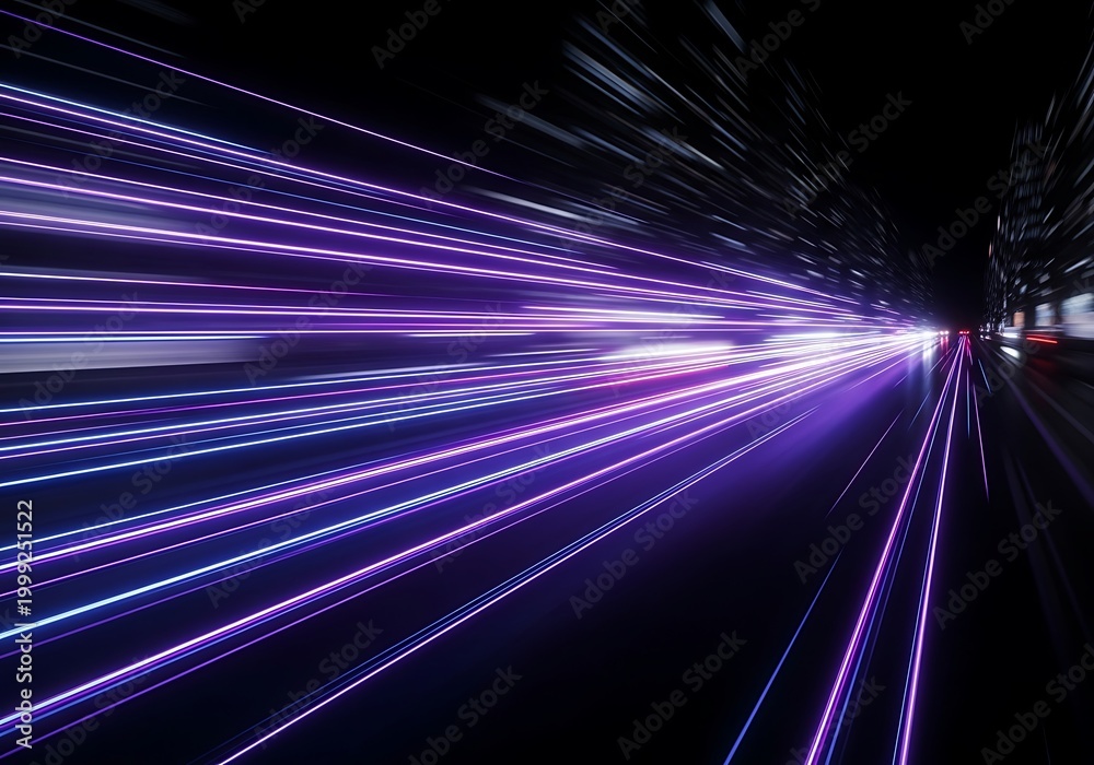 Fototapeta premium Purple Light Trails - A Futuristic Journey Through Speed and Technology.