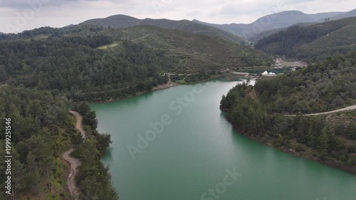 Scenic Drone Flight Across a Natural Paradise Lake