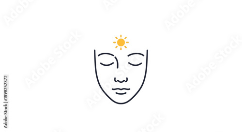 Simple Line Drawing of a Face with Closed Eyes and Star.