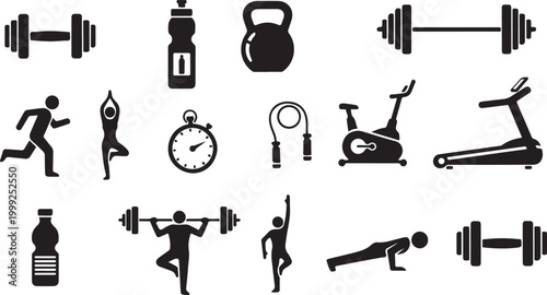 set of black and white sport icons