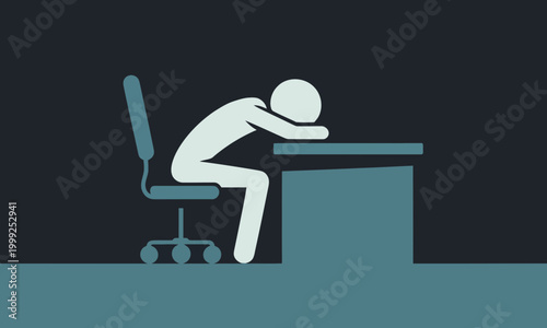 Exhausted Stick Figure Slumped Over Office Desk Illustration