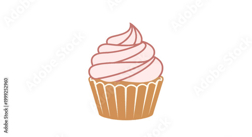 Pink Frosted Cupcake with Golden Wrapper.