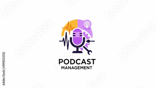 Podcast Management Logo Microphone Illustration Design.