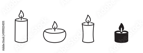 Candle Vector Icon Set with Outline and Solid Variations for UI and Infographic Design