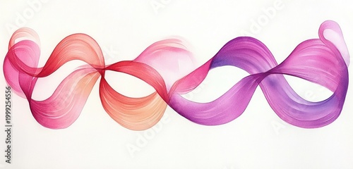 intertwining flowing ribbon waves in shades of pink red and purple on a white background conveying graceful movement and serene energy