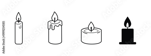  Candle Vector Icon Set with Outline and Solid Variations for UI and Infographic Design