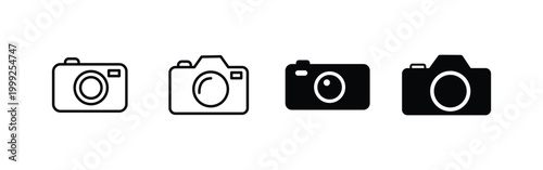 Camera Vector Icon Set with Outline and Solid Variations for Photography and UI Design