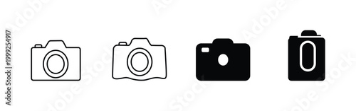 Camera Vector Icon Set with Outline and Solid Variations for Photography and UI Applications