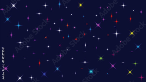 Colorful starry night sky with vibrant multicolored sparkles and glitters