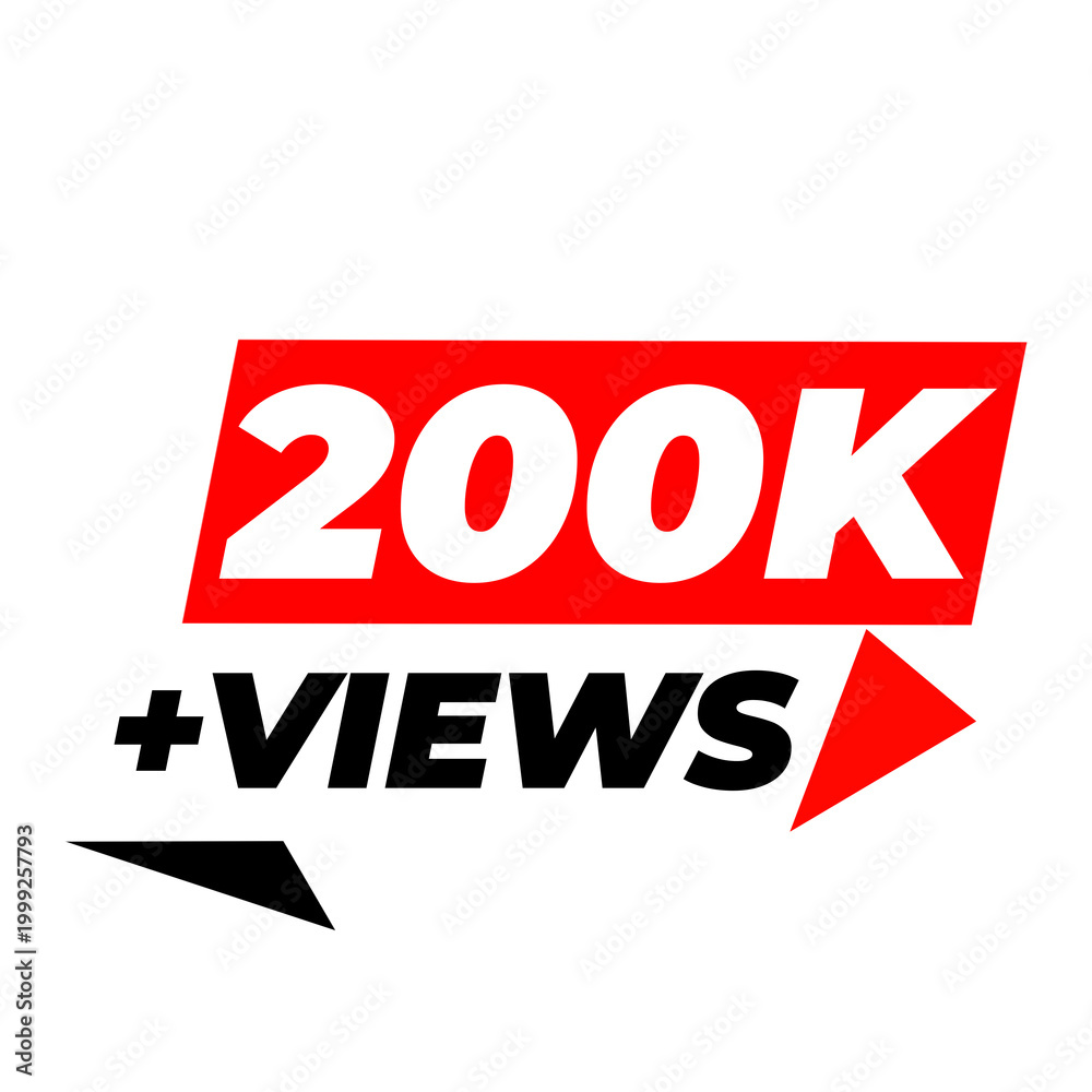 Obraz premium 200K Views PNG, Digital Viewer Counter Design, Red Popularity Badge, Audience Reach Label, Media Sticker Graphic