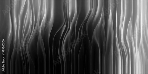 abstract artwork with fluid, wave-like shapes and a monochromatic palette, suggesting movement, depth, and a touch of the ethereal. The interplay of light and shadow creates visual interest.