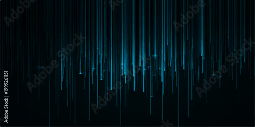 abstract lines cascading down, illuminated with a cool, ethereal blue, a minimalist digital artwork suggesting movement and technological depth.