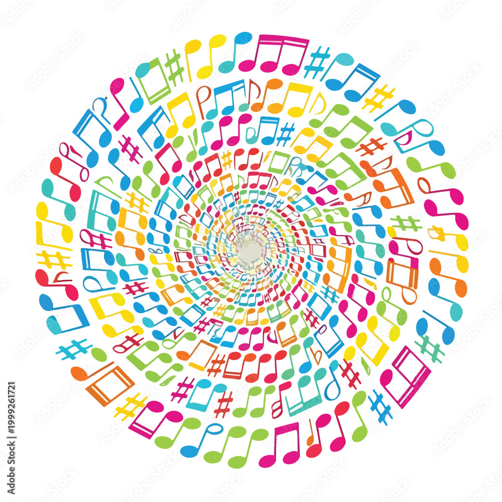 Fototapeta premium A colorful circular pattern of musical notes