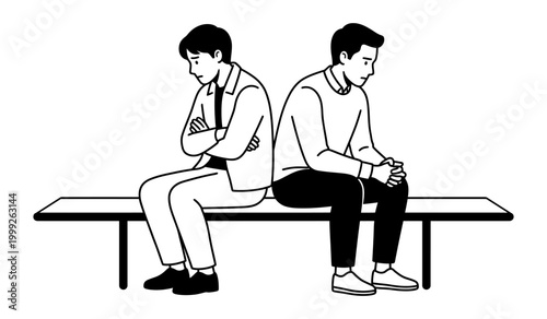 Conflict Between Two Men Sitting Back to Back Illustration