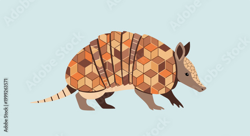 A colorful armadillo with a geometric pattern on its shell