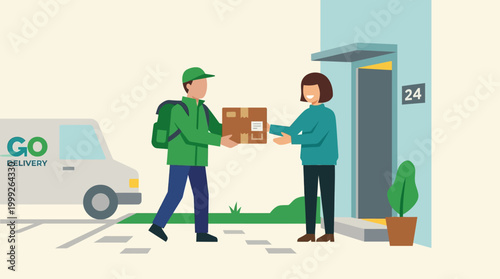 Bild auf Leinwand Delivery person handing package to customer.