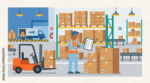 worker in a warehouse with boxes.