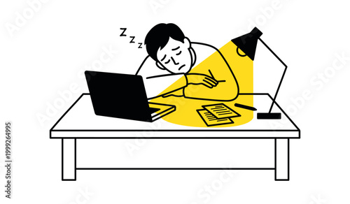 Overworked Person Sleeping at Desk Due to Exhaustion and Burnout