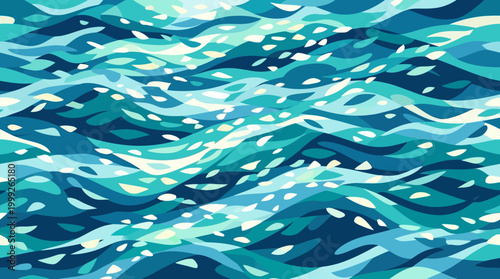 Abstract ocean waves in shades of blue.
