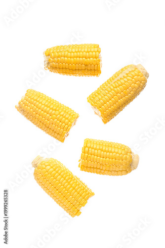 Cut fresh corn cobs on whit...