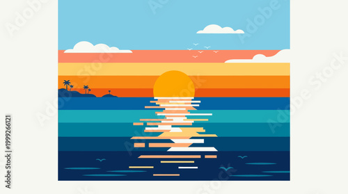 Vibrant sunset over serene ocean waters.