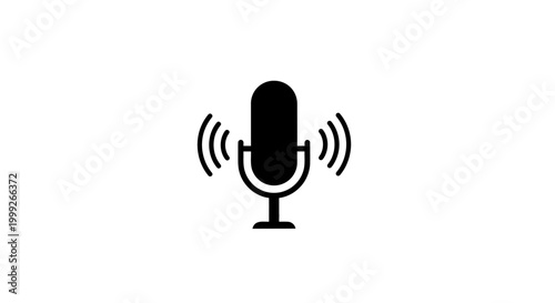 Black Microphone Icon with Sound Waves.