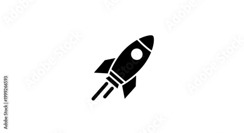 Black Rocket Ship Icon Launching Upwards.