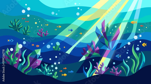 Vibrant underwater scene with coral reef.