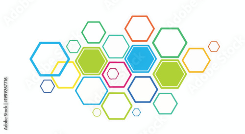 A colorful arrangement of hexagons in various sizes