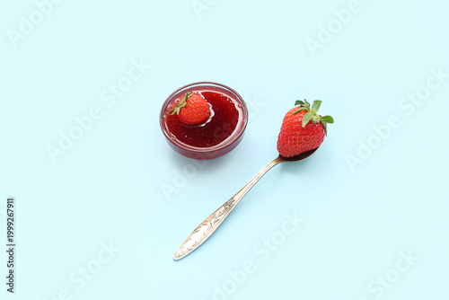 Strawberry jam in glass bow...
