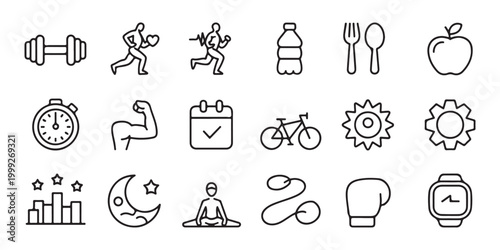 Collection of Fitness, Sport, and Wellness Outline Icons