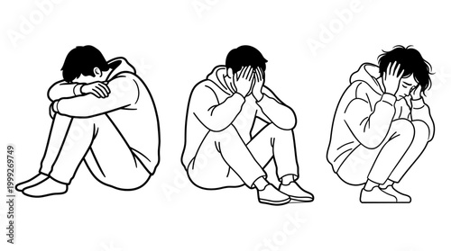 Depressed Person Sitting Alone in Emotional Distress Illustration