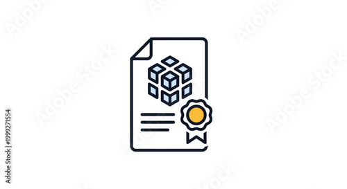 Certificate Document with Cube Icon.