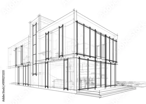 Obraz house building sketch architecture 3d illustration