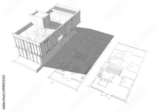 house building sketch architecture 3d illustration
