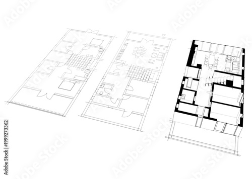 house building sketch architecture 3d illustration